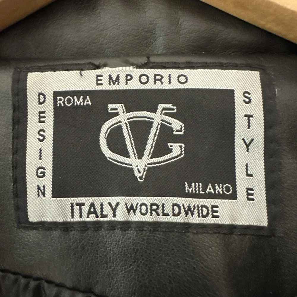 Emporio Italy Worldwide Faux Leather Jacket Women Medium Black Blazer Coat Chic
